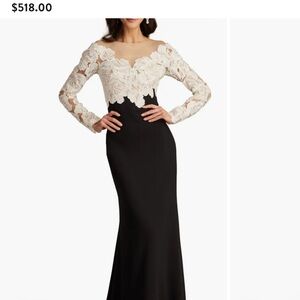Tadashi Shoji Black and Cream Floral Lace Gown